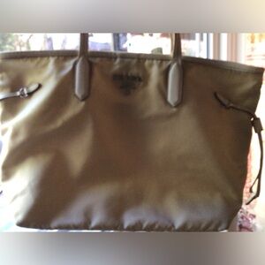 PRADA/ Tessuto Nylon w/Leather Trim Tote Bag
